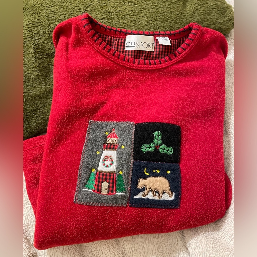 NWOT Vintage Christmas Lighthouse Fleece Grandma Sweater